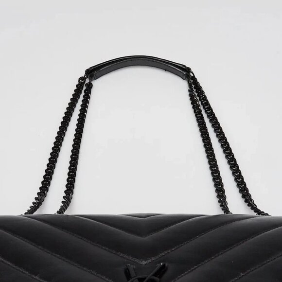 Yves Saint Laurent Black Chevron Quilted Leather Medium LouLou Bag - Picture 5 of 12